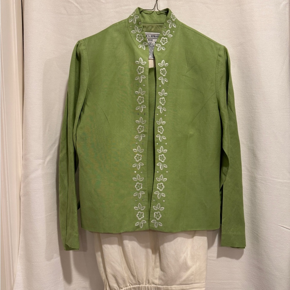 Green Embroidered Stand-Collar 3pc Suit -size 6P